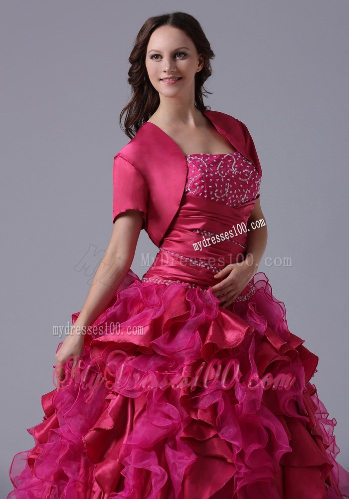 Ruche Beading and Ruffles Decorated Dress for Quince with Short Sleeves Jacket