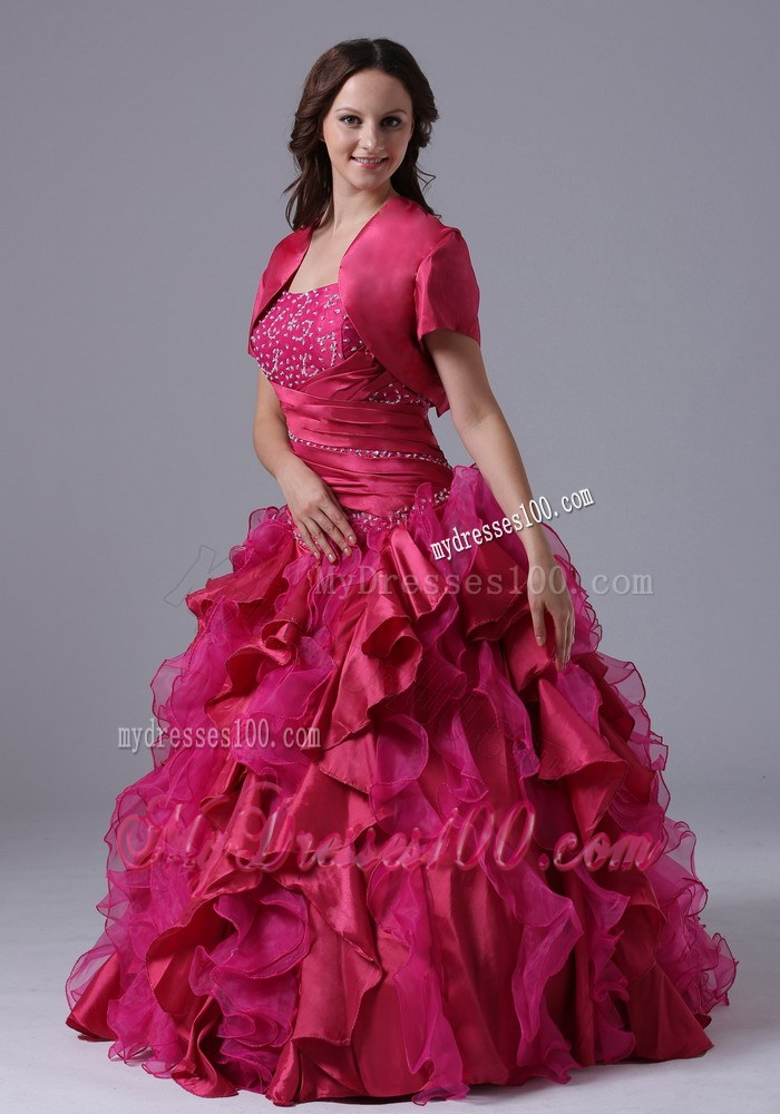 Ruche Beading and Ruffles Decorated Dress for Quince with Short Sleeves Jacket