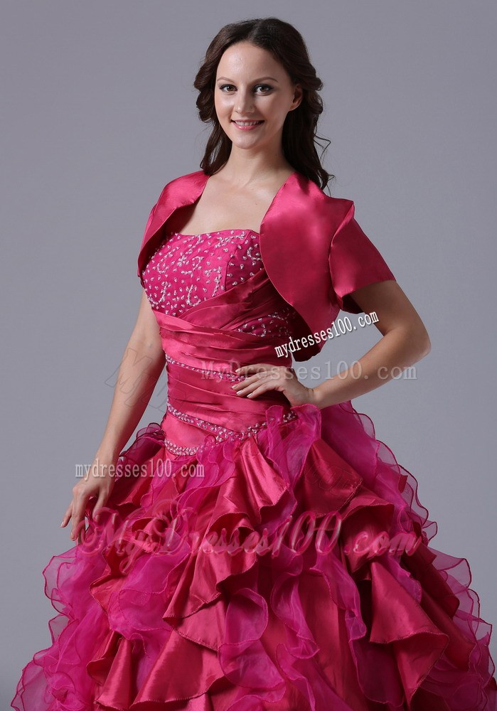 Ruche Beading and Ruffles Decorated Dress for Quince with Short Sleeves Jacket