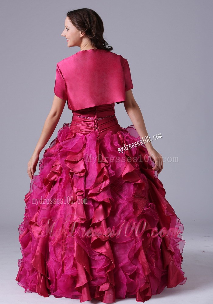 Ruche Beading and Ruffles Decorated Dress for Quince with Short Sleeves Jacket
