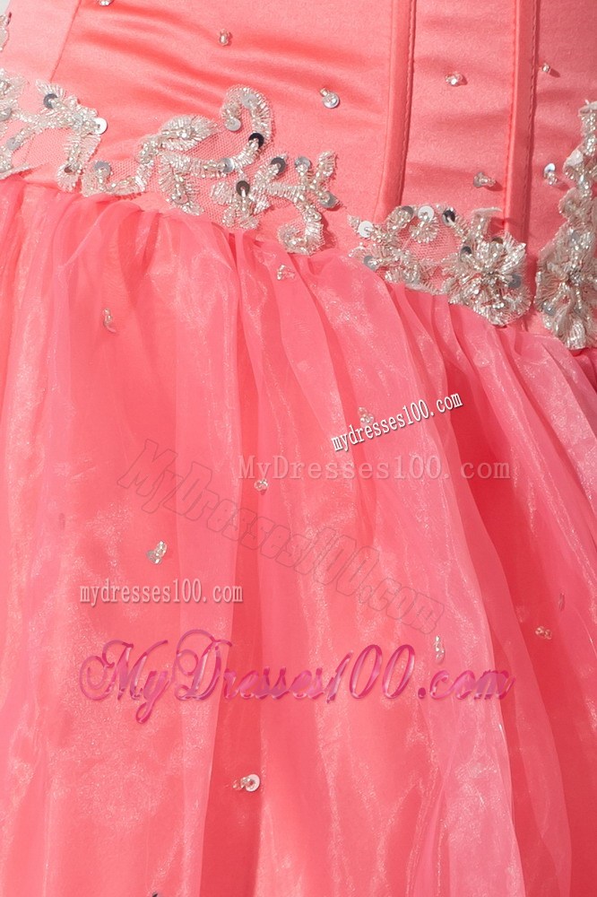 Sweet Organza Puffy Sweet sixteen dresses with Beaded White Appliques