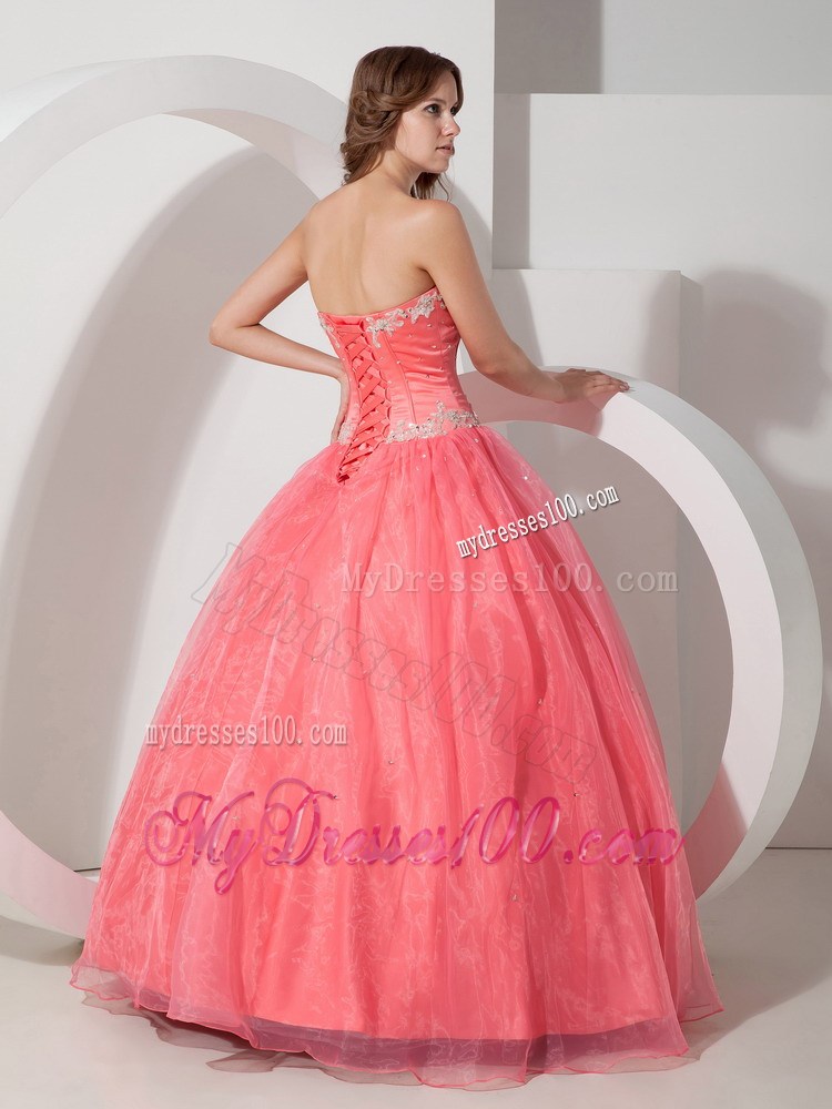 Sweet Organza Puffy Sweet sixteen dresses with Beaded White Appliques