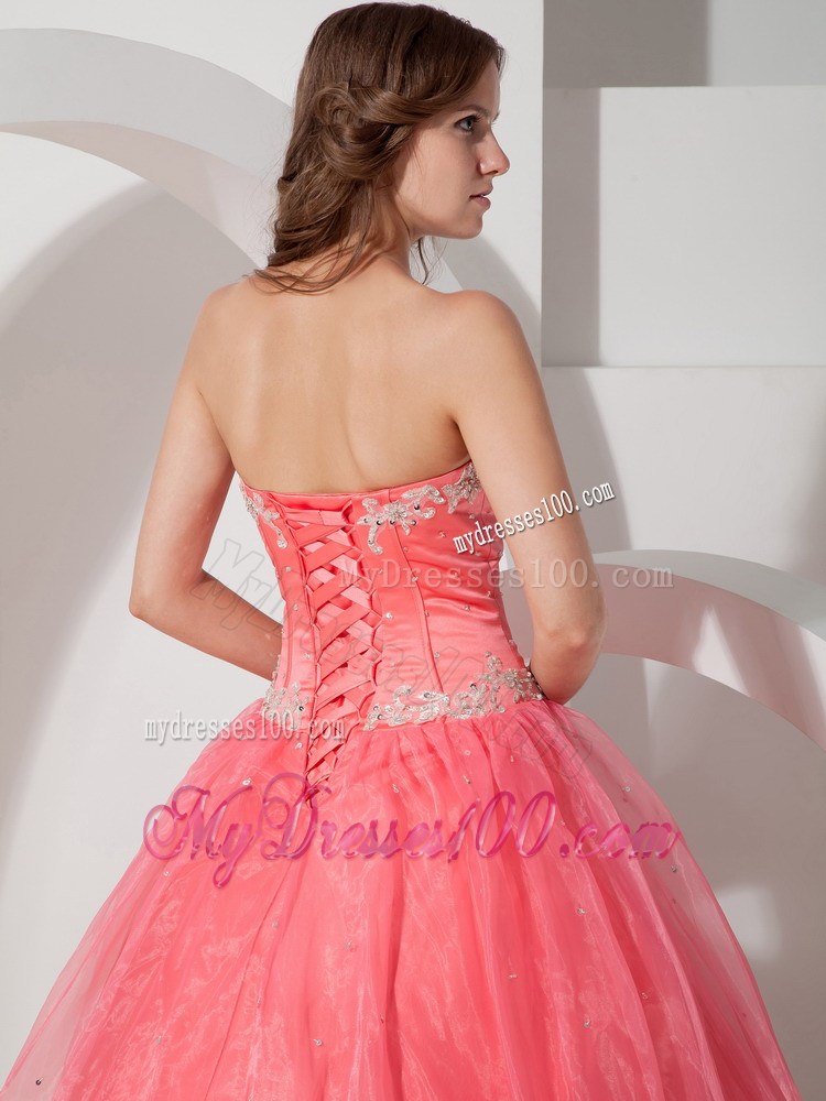 Sweet Organza Puffy Sweet sixteen dresses with Beaded White Appliques