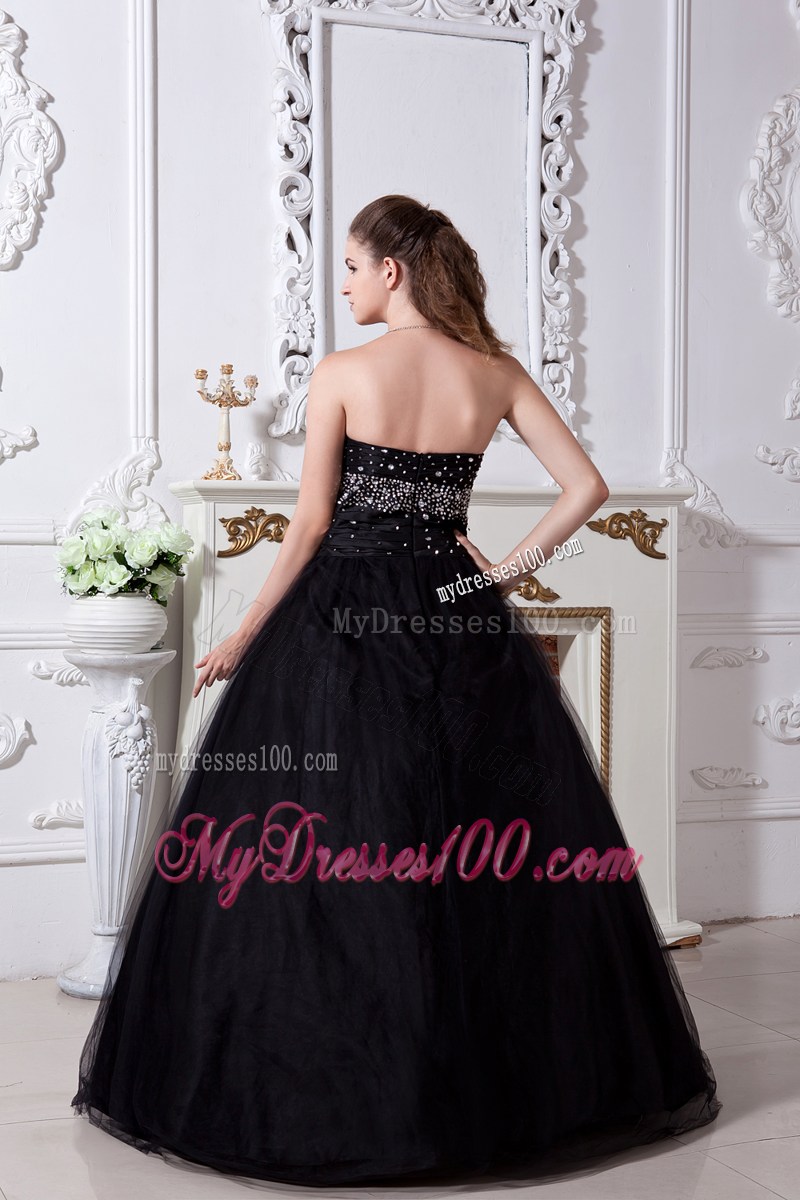 Black Quinceanera Dress Decorated with Beadings and Hand Made Flowers