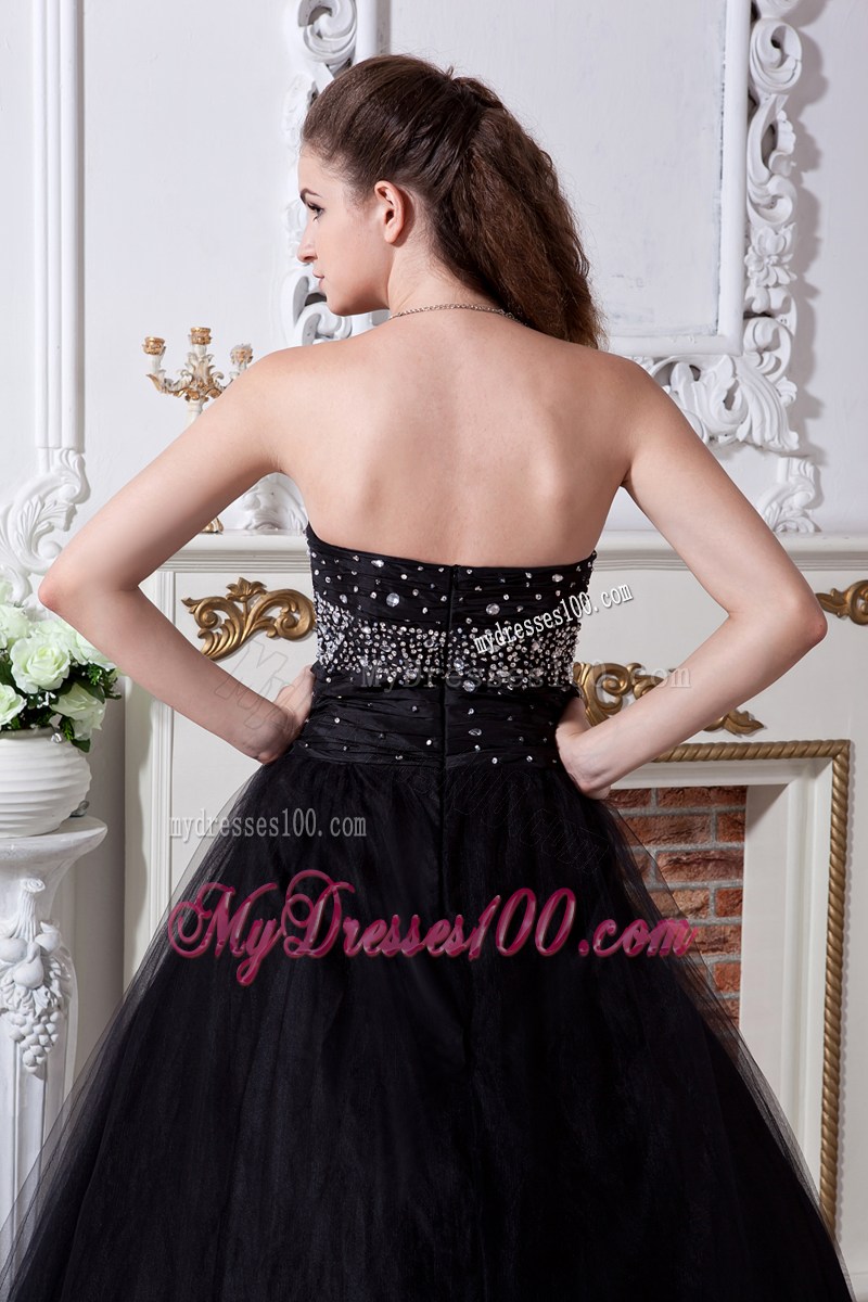 Black Quinceanera Dress Decorated with Beadings and Hand Made Flowers