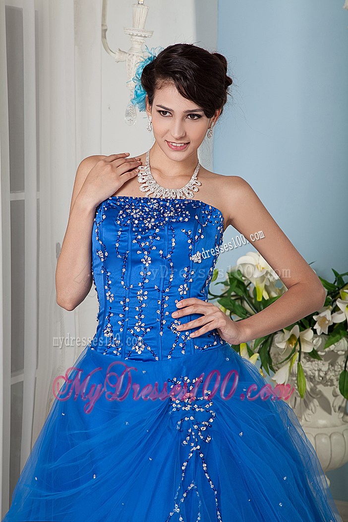 Gorgeous Royal Blue A-line Tulle Quinceanera Dresses with Beading