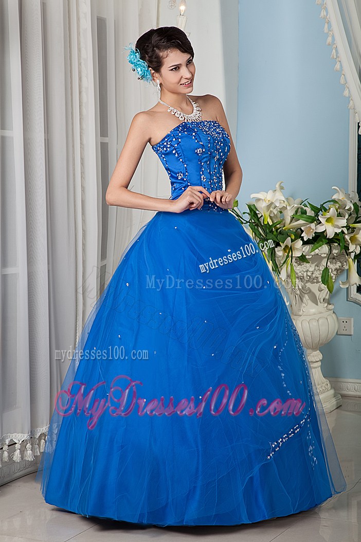 Gorgeous Royal Blue A-line Tulle Quinceanera Dresses with Beading