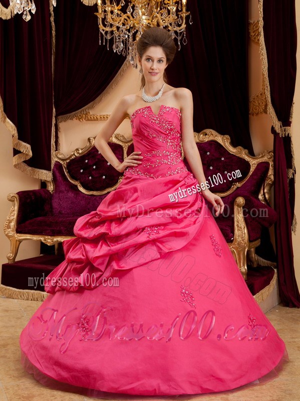 Modest V-neck Beading and Appliques Sweet 15 Dresses with Pick-ups