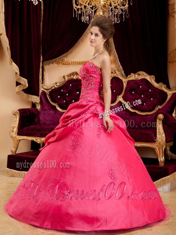 Modest V-neck Beading and Appliques Sweet 15 Dresses with Pick-ups