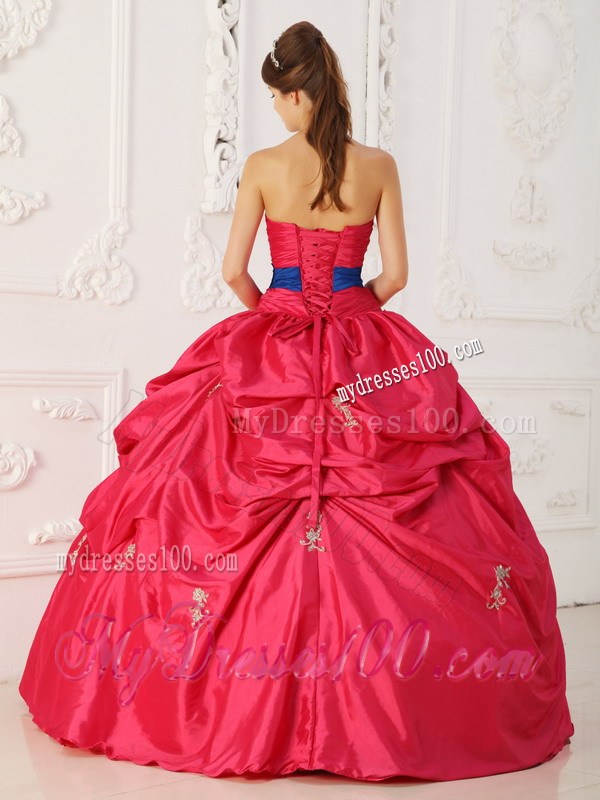 Beaded Ruching Pick-ups and Appliques Sweet 16 Dresses with Blue Bowknot