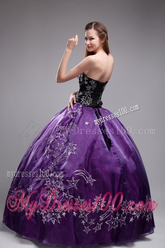 Sweetheart Star Embroidery Eggplant Purple Ball Gown Quinceanera Dresses