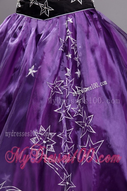 Sweetheart Star Embroidery Eggplant Purple Ball Gown Quinceanera Dresses