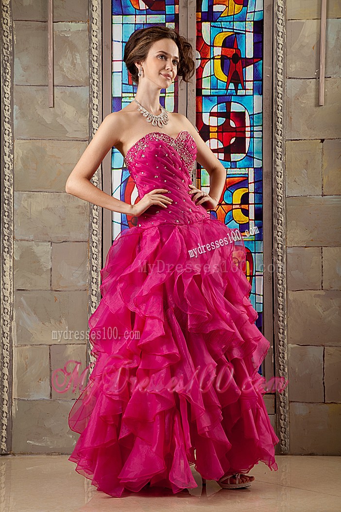 Hot Pink Ruching and Beading Ruffles A-line Sweet sixteen dresses with Jacket