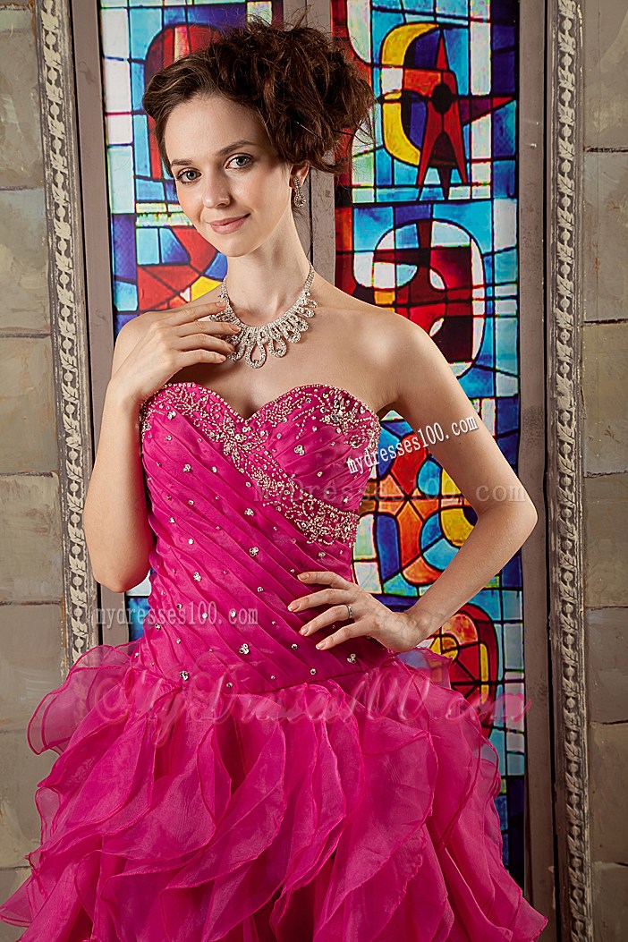 Hot Pink Ruching and Beading Ruffles A-line Sweet sixteen dresses with Jacket