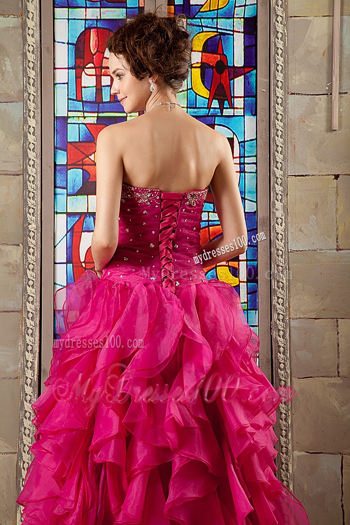 Hot Pink Ruching and Beading Ruffles A-line Sweet sixteen dresses with Jacket