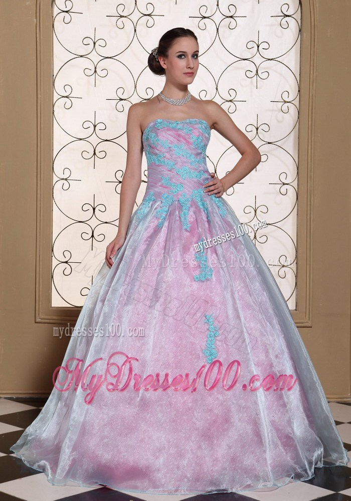 Pretty Organza A-line Quinceanera Dresses with Light Blue Appliques
