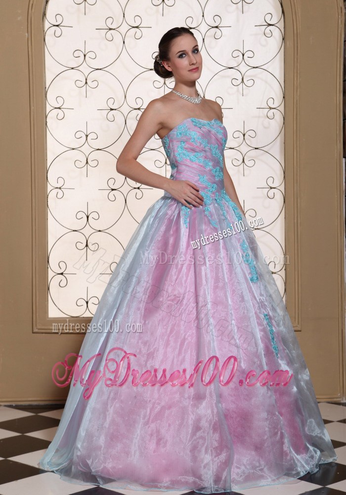 Pretty Organza A-line Quinceanera Dresses with Light Blue Appliques