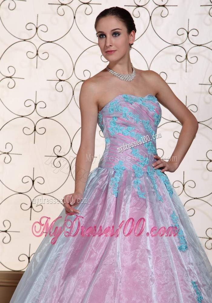 Pretty Organza A-line Quinceanera Dresses with Light Blue Appliques