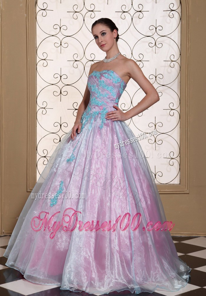 Pretty Organza A-line Quinceanera Dresses with Light Blue Appliques