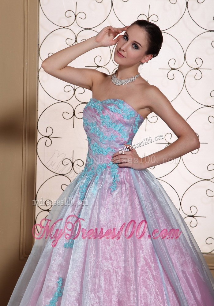 Pretty Organza A-line Quinceanera Dresses with Light Blue Appliques