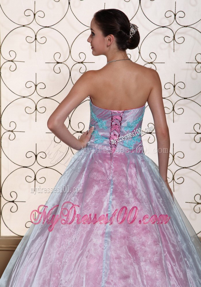 Pretty Organza A-line Quinceanera Dresses with Light Blue Appliques