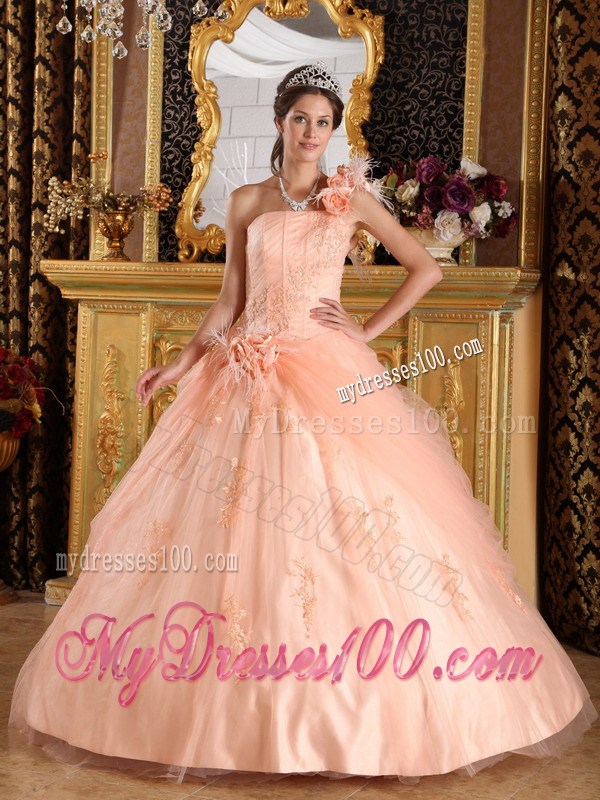 Hand Made Flowers Quinceanera Dresses with Appliques and Tulle Pick-ups