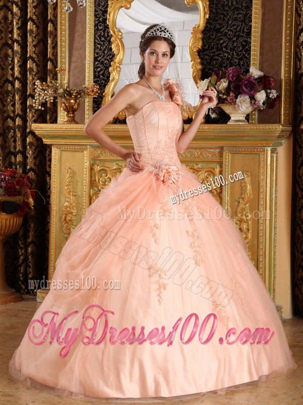 Hand Made Flowers Quinceanera Dresses with Appliques and Tulle Pick-ups