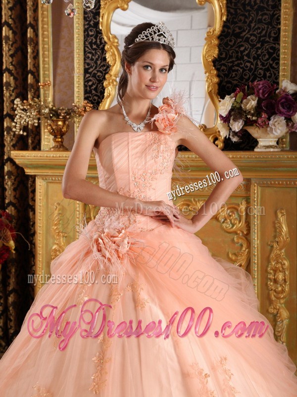 Hand Made Flowers Quinceanera Dresses with Appliques and Tulle Pick-ups