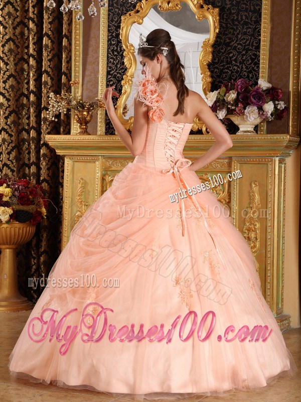 Hand Made Flowers Quinceanera Dresses with Appliques and Tulle Pick-ups