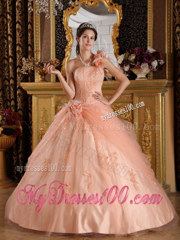 Hand Made Flowers Quinceanera Dresses with Appliques and Tulle Pick-ups