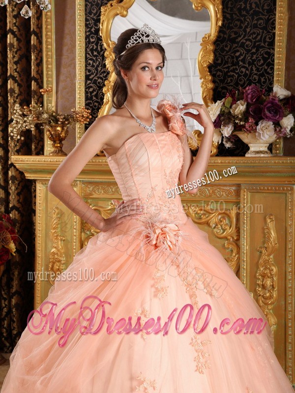 Hand Made Flowers Quinceanera Dresses with Appliques and Tulle Pick-ups