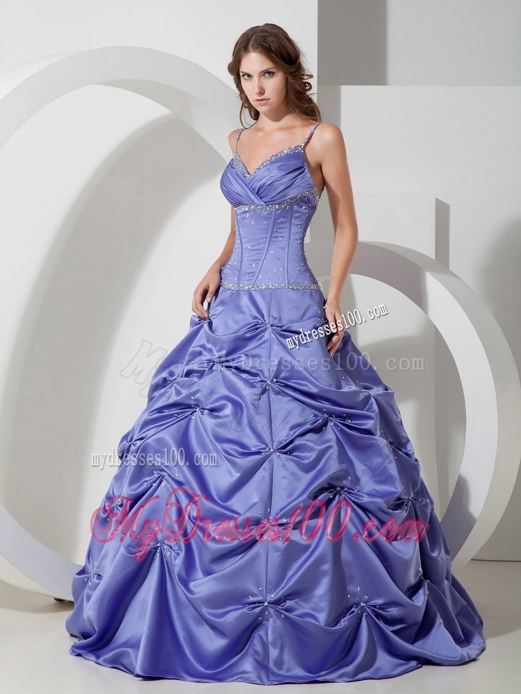 Lilac A-line Spaghetti Straps Floor-length Taffeta Beading Quinceanera Dress