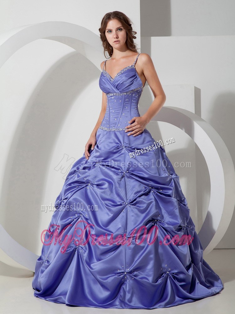 Lilac A-line Spaghetti Straps Floor-length Taffeta Beading Quinceanera Dress