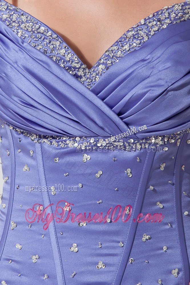 Lilac A-line Spaghetti Straps Floor-length Taffeta Beading Quinceanera Dress