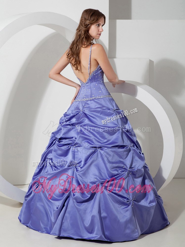 Lilac A-line Spaghetti Straps Floor-length Taffeta Beading Quinceanera Dress
