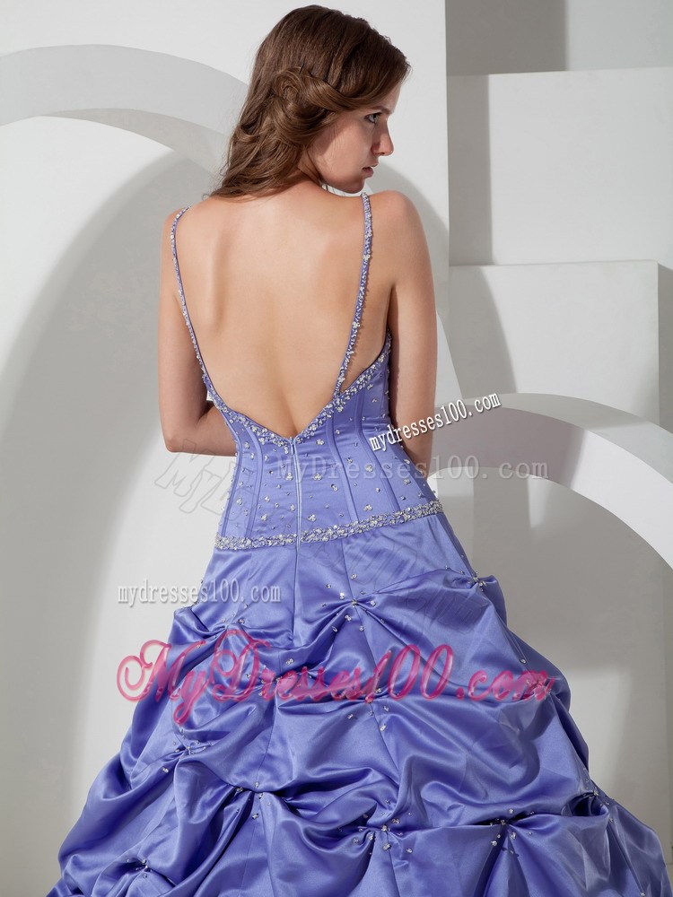 Lilac A-line Spaghetti Straps Floor-length Taffeta Beading Quinceanera Dress