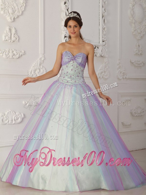 Multi-Color A-Line Sweetheart Sweet 16 Dresses Decorated with Beadings