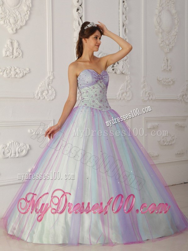Multi-Color A-Line Sweetheart Sweet 16 Dresses Decorated with Beadings