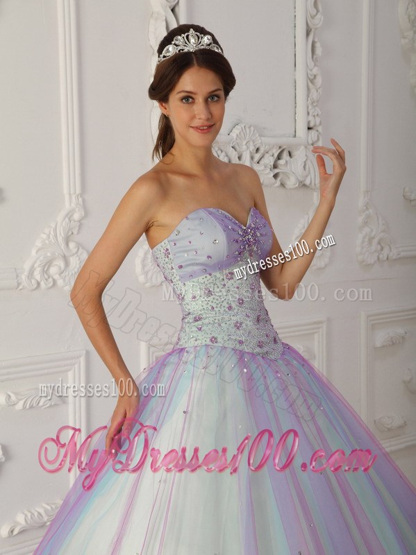 Multi-Color A-Line Sweetheart Sweet 16 Dresses Decorated with Beadings