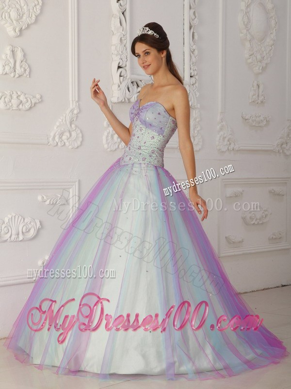 Multi-Color A-Line Sweetheart Sweet 16 Dresses Decorated with Beadings