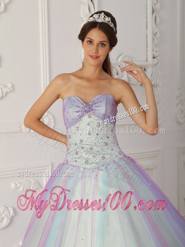 Multi-Color A-Line Sweetheart Sweet 16 Dresses Decorated with Beadings