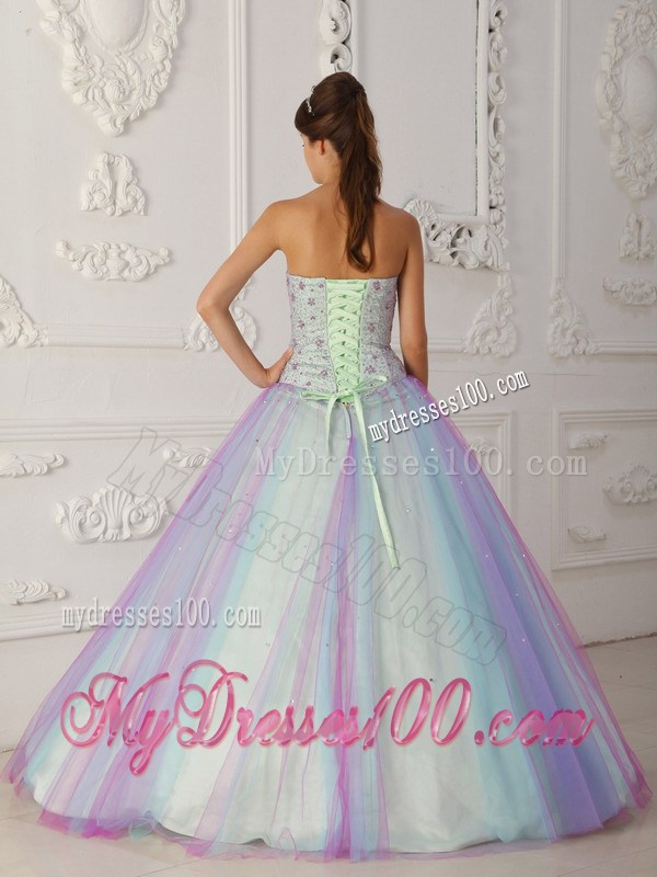 Multi-Color A-Line Sweetheart Sweet 16 Dresses Decorated with Beadings