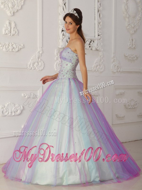 Multi-Color A-Line Sweetheart Sweet 16 Dresses Decorated with Beadings