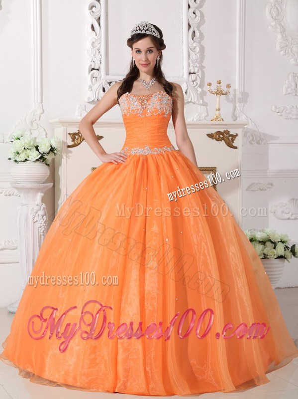 Beaded Appliques Decorated Organza Sweet sixteen dresses with Big Puffy Skirt