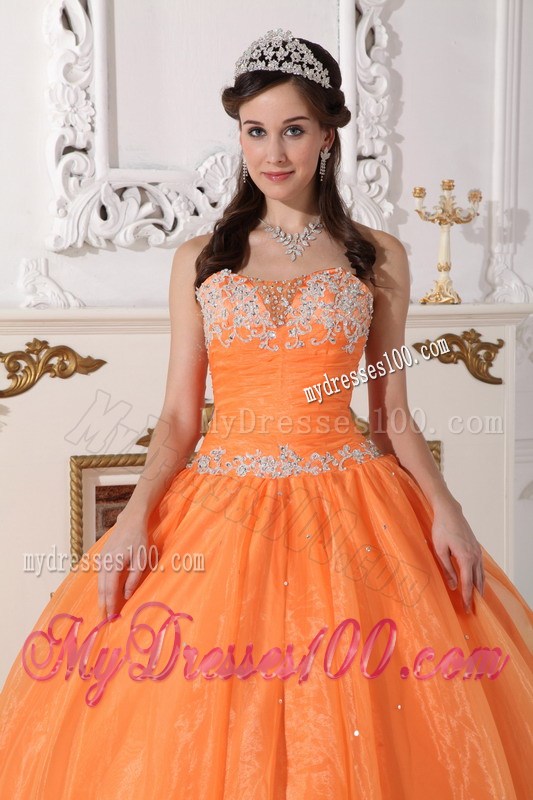 Beaded Appliques Decorated Organza Sweet sixteen dresses with Big Puffy Skirt