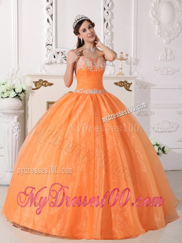 Beaded Appliques Decorated Organza Sweet sixteen dresses with Big Puffy Skirt