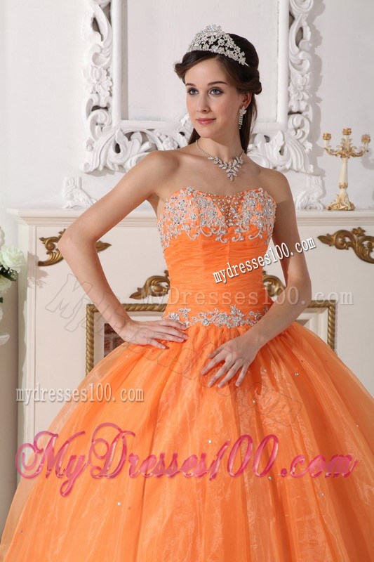 Beaded Appliques Decorated Organza Sweet sixteen dresses with Big Puffy Skirt