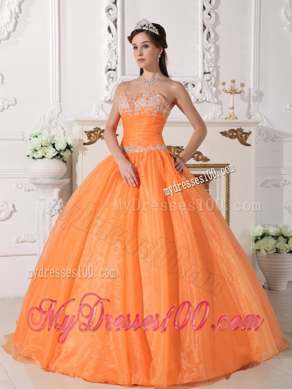 Beaded Appliques Decorated Organza Sweet sixteen dresses with Big Puffy Skirt