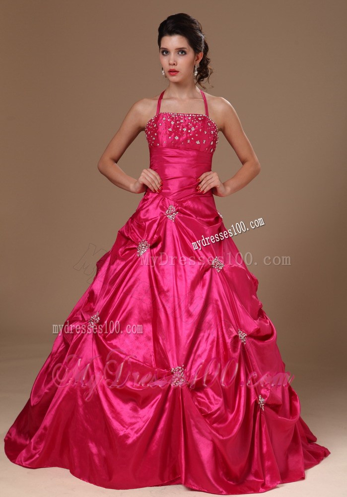 New Style Halter Top Beading Ruching and Pick-ups Dress for Quince