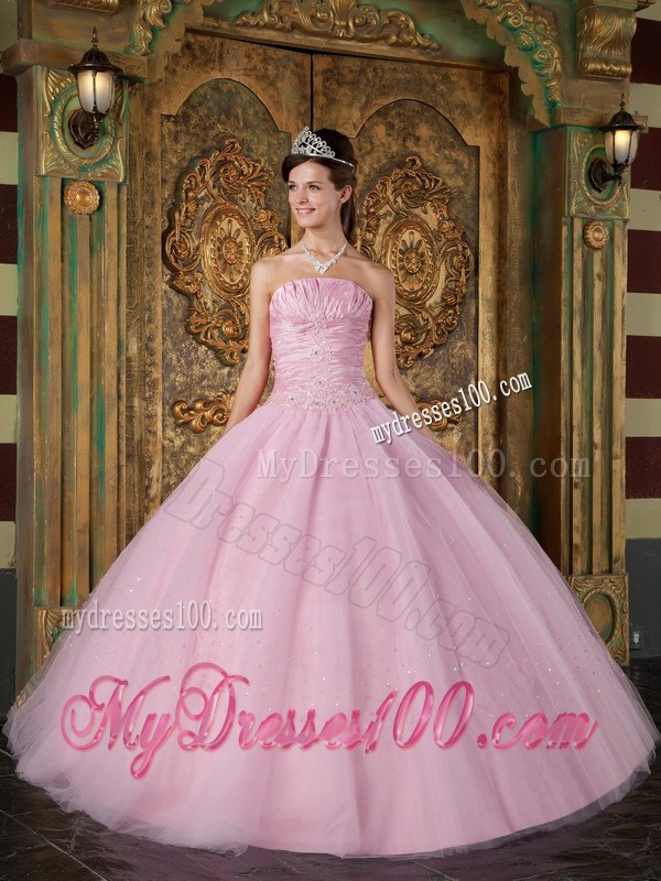 New Style Tulle Ruching and Beading Quinceanera Dresses in Light Pink